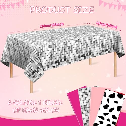 4 Pack Pink Cowgirl Disco Tablecloths - 54 x 108 Inch Party Decor