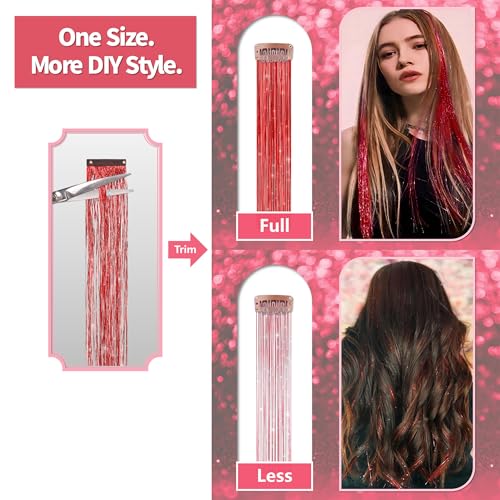 ONROCL 12Pcs 24 Inch Hair Tinsel Clip-in Extensions - Colorful Glitter for Festivals