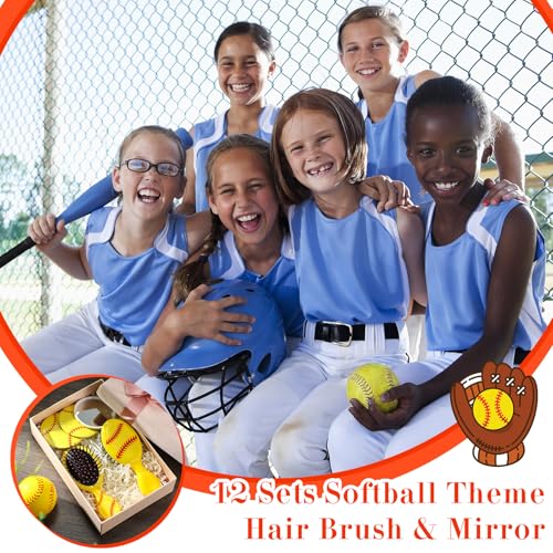 Meanplan Softball Party Favors - 12 Hair Brushes & 12 Mirrors, Yellow