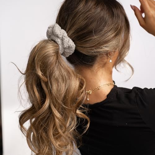VOLO Luna Gray Microfiber Hair Scrunchies - Super Absorbent & Soft Hold (2-Pack)
