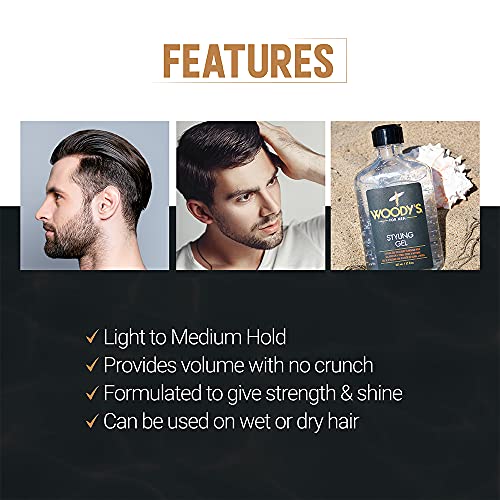 Woody's Alcohol-Free Men’s Styling Gel 12 fl oz - Light to Medium Hold, No Crunch, Touchable Finish