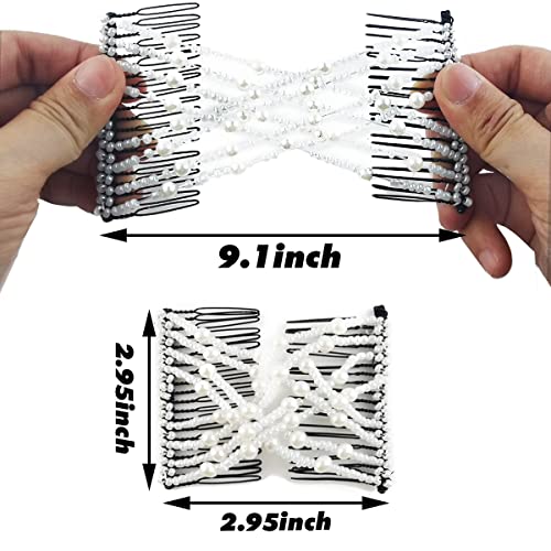 NSBELL 6-Piece Magic Elastic Beaded Hair Combs - Double Clip Hair Styling