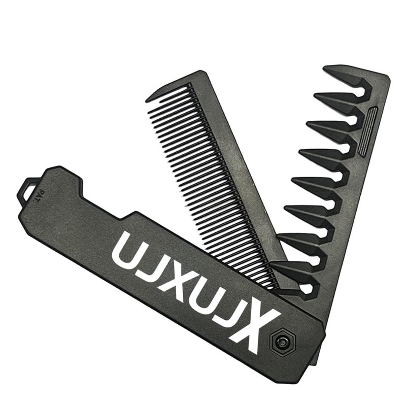 2 in 1 Portable Folding Comb for Men & Women - Fine Tooth & Textured Wide-Tooth Styling Comb with Durable ABS Handle, Multi-Purpose Hair Comb for Beard, Mustache & Daily Grooming - Home, Salon, Travel