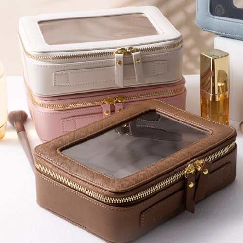 SANHECUN Waterproof Travel Toiletry Bag with Clear Window, White