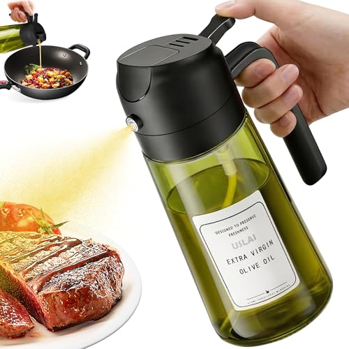 USLAI 16oz Glass Oil Sprayer Dispenser - Dual Spray for Cooking