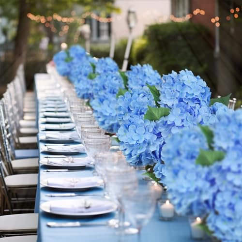 6PCS Premium Blue Silk Hydrangea Artificial Flower Bouquets