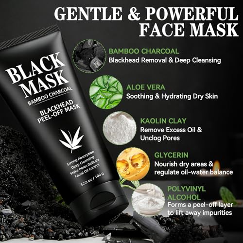 Wonshine Charcoal Blackhead Remover Mask with Brush – Deep Pore Cleansing 3.53oz