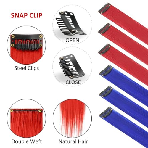 Mysense Halloween Costume Kit: Red & Blue Clip-In Hair Extensions + Face Paint Sticks + Black Heart Eyeliner Stamp (Set3)