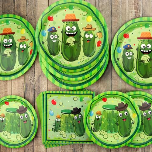 Pickle Party Supplies Kit - 25 Dinner Plates, Dessert Plates, Napkins & Forks