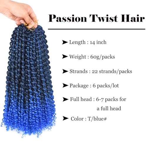 14 Inch Blue Passion Twist Crochet Hair - 6 Packs T1B/Blue#