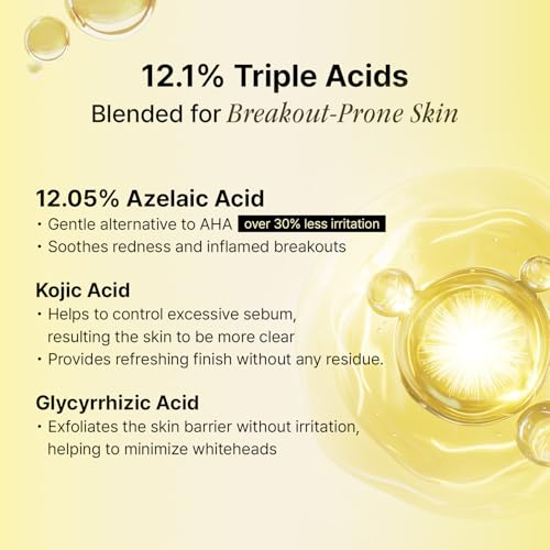 Azelaic Acid 12% Serum with Kojic Acid for Acne & Redness Relief - 30ml