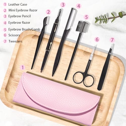 6-in-1 Eyebrow Grooming Kit with Tweezer, Razor, Brush, Scissors & Pouch