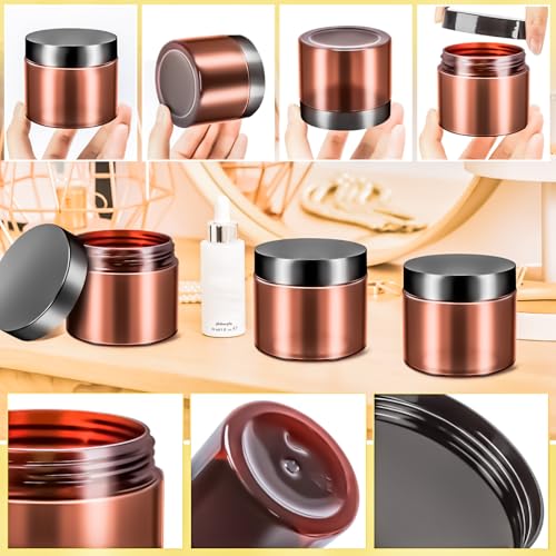 MotBach 6oz Amber Plastic Cosmetic Jars 10 Pack with Lids - Travel Size Containers for Lotion, Cream, Makeup, Samples, Slime, Ointment, Balm
