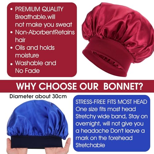 WLLHYF Multicolored Satin Bonnet for Sleeping, Large Wide Band Hair Wrap, Set of 18