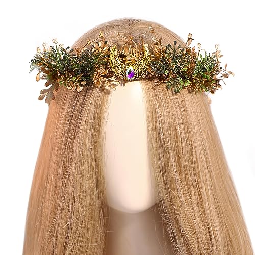 MOSTORY Elf Flower Crown - Gold Green Holcus Lanatus Fairy Headpiece