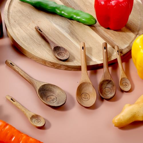 6-Piece Acacia Wooden Measuring Spoons Set for Baking & Cooking