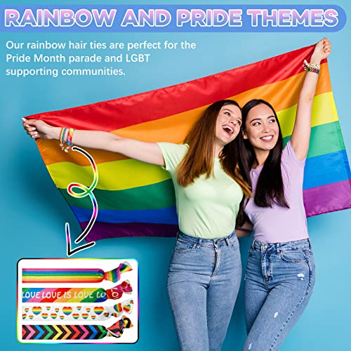 Rainbow Pride Hair Ties 24-Pack | Elastic Ponytail Holders for Women & LGBTQ Support