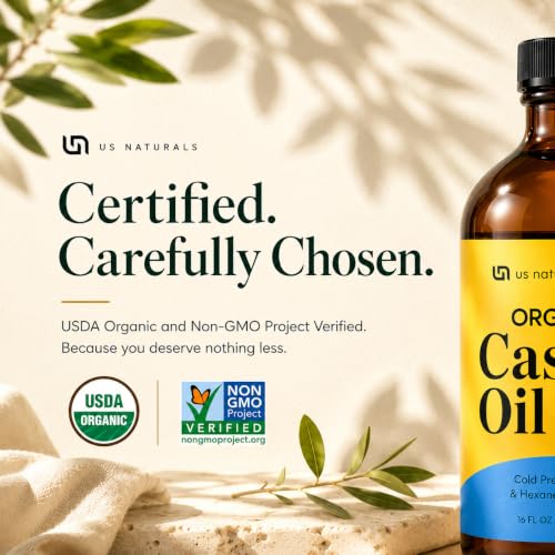 Us Naturals Organic Castor Oil 16 oz - Cold Pressed & Non-GMO