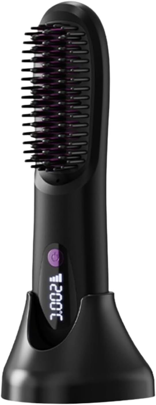 Cordless Hair Straightener Brush - Dual Charging, Compact Design for Home & Travel | Black