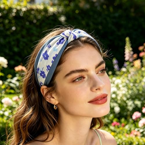 4-Piece Floral Knotted Headbands, Soft Cotton Non-Slip Hair Accessories