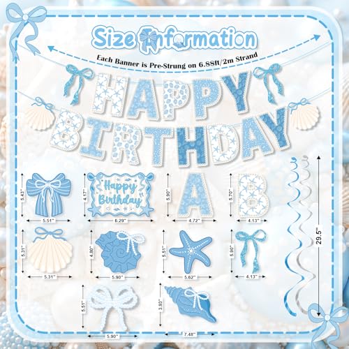 Coastal Seashell Birthday Party Decorations with Banner & Swirls