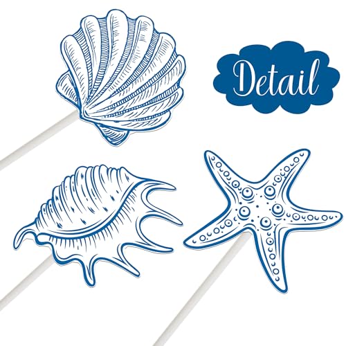 24PCS Starfish & Seashell Cupcake Toppers - Ocean Party Decorations