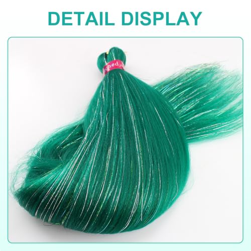 26 Inch Green Braiding Hair with Tinsel - Pre Stretched Yaki Extensions
