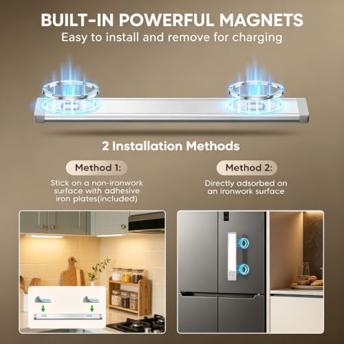 ISNIKA 2-Pack Wireless Rechargeable Under Cabinet Lights with Motion Sensor & Dimmable LED