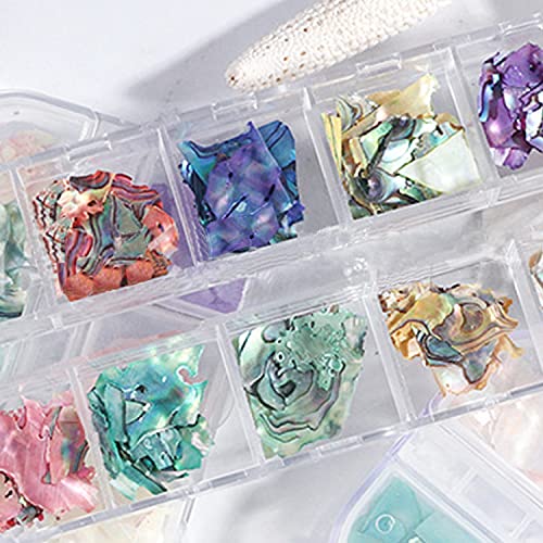 Vezocim Abalone Seashell Nail Art Sequins - 12 Color Irregular 3D Glitter Flakes for Manicure