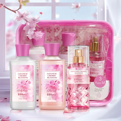 Japanese Cherry Blossom Bath Set - 3PC Travel Size Gel, Lotion & Mist