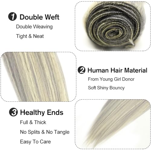 Aonbamds PGrey/613 Straight Brazilian Human Hair Bundles - 3 Pack