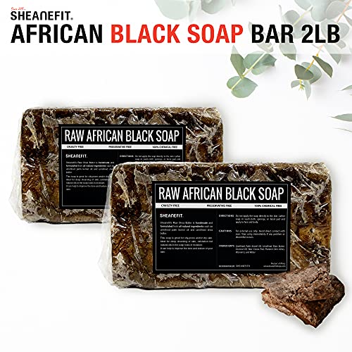 Sheanefit Raw African Black Soap Bar, 15 Ounce (Pack of 2)
