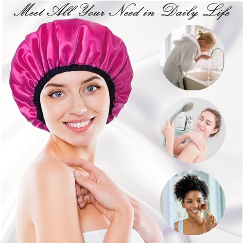 Choshion Set G Satin Waterproof Shower Cap for Women - Large, Reusable