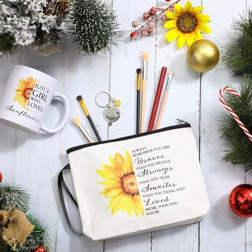 Sunflower Gift Set: Canvas Cosmetic Bag, Ceramic Coffee Mug & Keychain