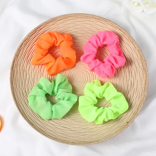 Ymapinc 4pcs Neon Hair Scrunchies - 80s Inspired Colors