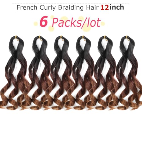WIPPORYA French Curly Braiding Hair 12 Inch Loose Wave 6 Packs 1B/4/30
