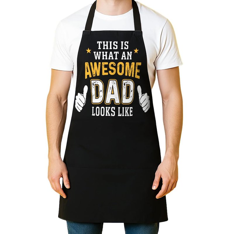 Wrappiness Funny Apron for Men, Dad, Husband - Awesome Dad - Adjustable BBQ Cooking Grilling Chef Apron with Pockets - Gift for Fathers Day Birthday Christmas