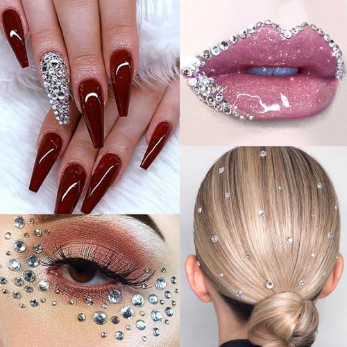 Rainbow & Clear Self-Adhesive Rhinestone Face & Body Gems - 1345 Pcs for Makeup, Nails, Hair & DIY Crafts