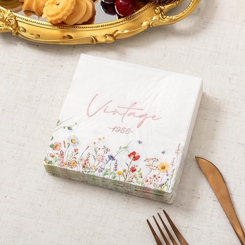 Floral 70th Birthday Napkins - 50-Count 3-Ply Vintage 1956