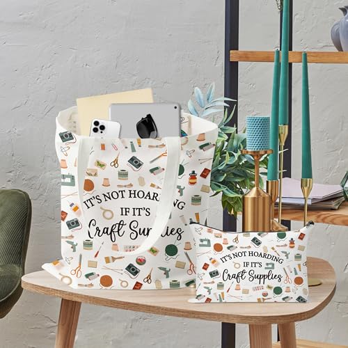 Y1tvei Canvas Tote Bag with Makeup Pouch - Reusable Gift