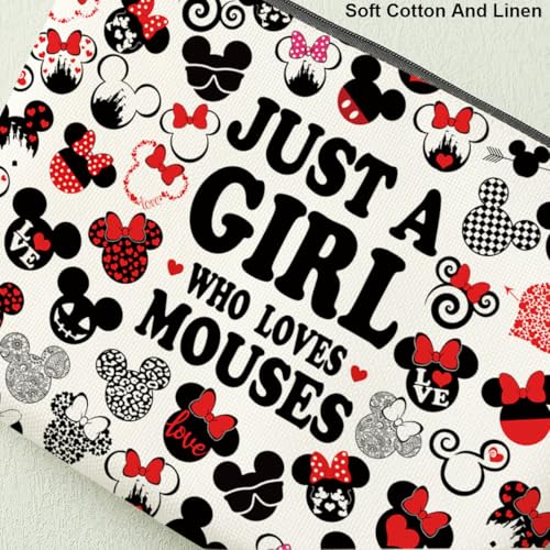 Just A Girl Loves Mouse Cartoon Makeup Bag Decohim Cute Gift for Women Girls