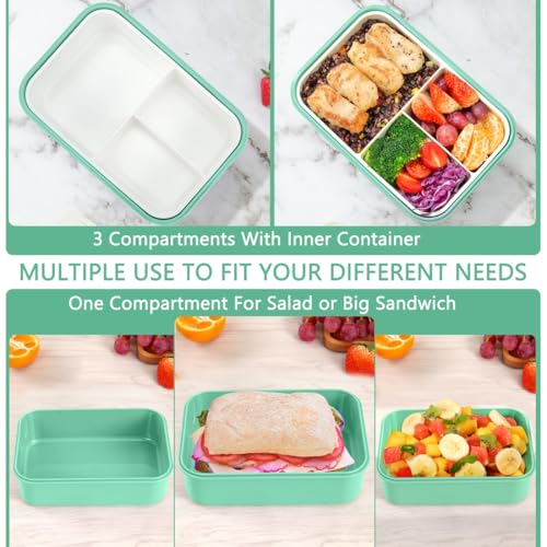LOVINA 1100 ML Bento Box for Adults & Kids - 3 Compartment Lunch Container with Built-in Utensils - BPA-Free, Leakproof, Portable