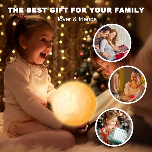 GROPINFLY 3D Moon Lamp with 16 Colors - Remote & Touch Control Night Light