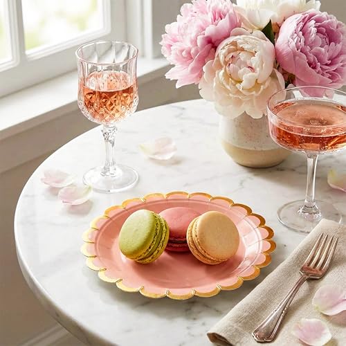 7" Peach Paper Plates with Gold Scalloped Rim - 50 Pack