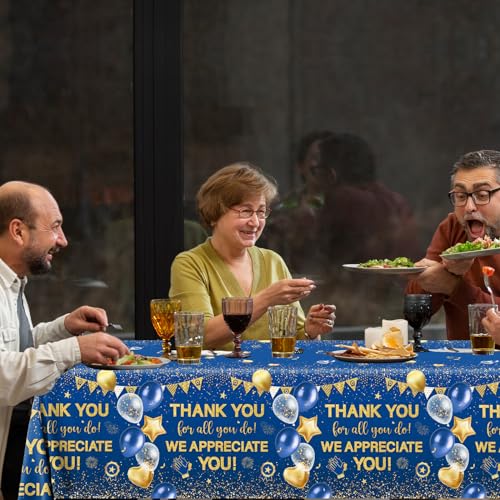 Thank You Tablecloth Set - 3 Pieces, Blue & Gold Appreciation Decor