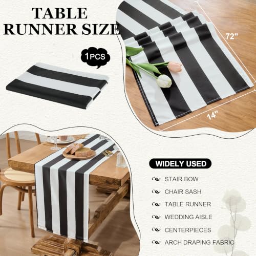 Waterproof Black and White Striped Table Runner 14"x72" for Dining & Events