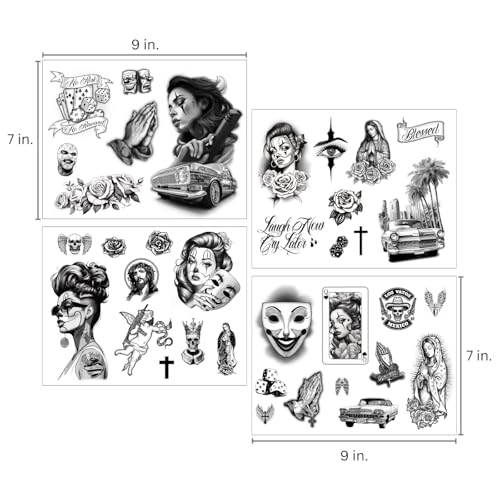 Los Vatos Chicano Bundle - Combo of 38 Temporary Tattoos for Men & Women