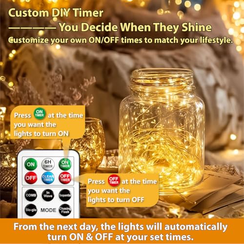 6 Pack Rechargeable Fairy String Lights with Remote - 20 LEDs, 7ft