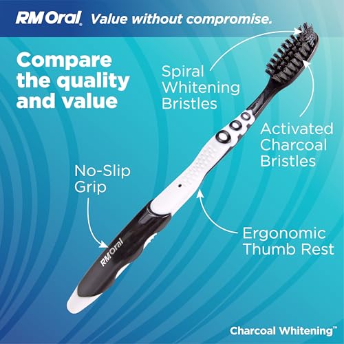 RM Oral Charcoal Whitening Toothbrush - 4 Count Soft Bristles