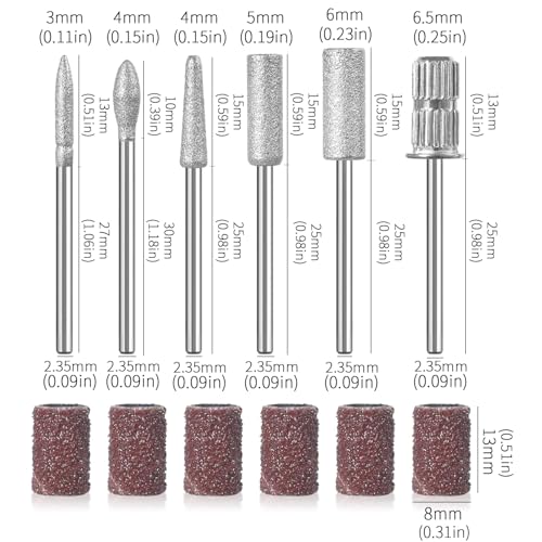 6-Piece Nail Drill Bits Set for Manicure & Pedicure - 3/32"